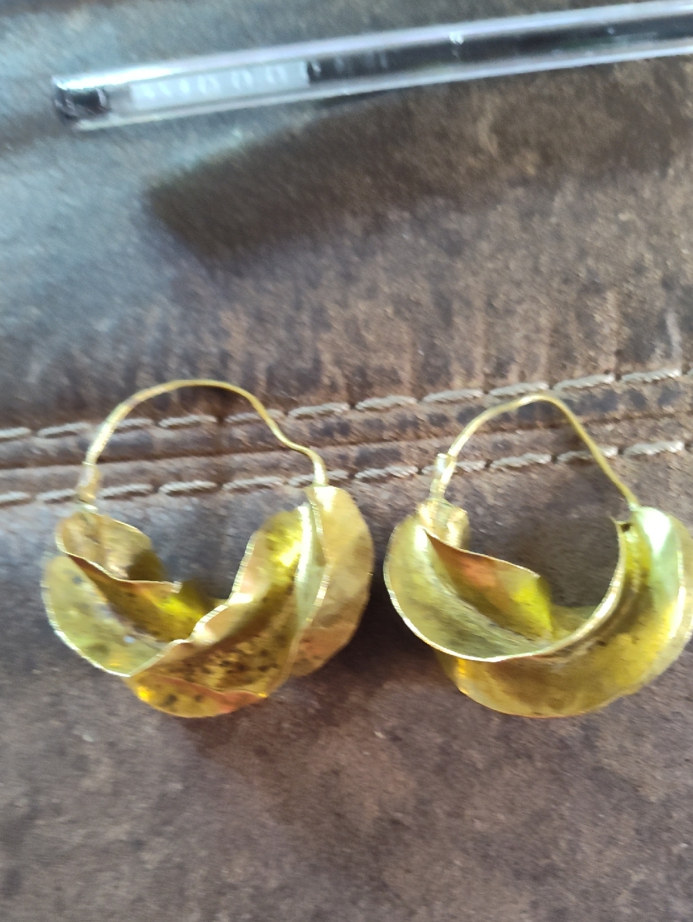 Mali African Handmade Fulani Brass Earrings   2 Inch